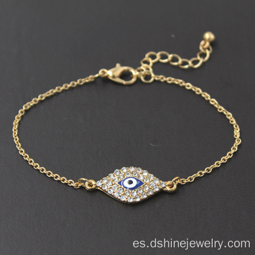 Mal de ojo pulsera Hamsa diamantes Pave enlace pulsera de cuentas